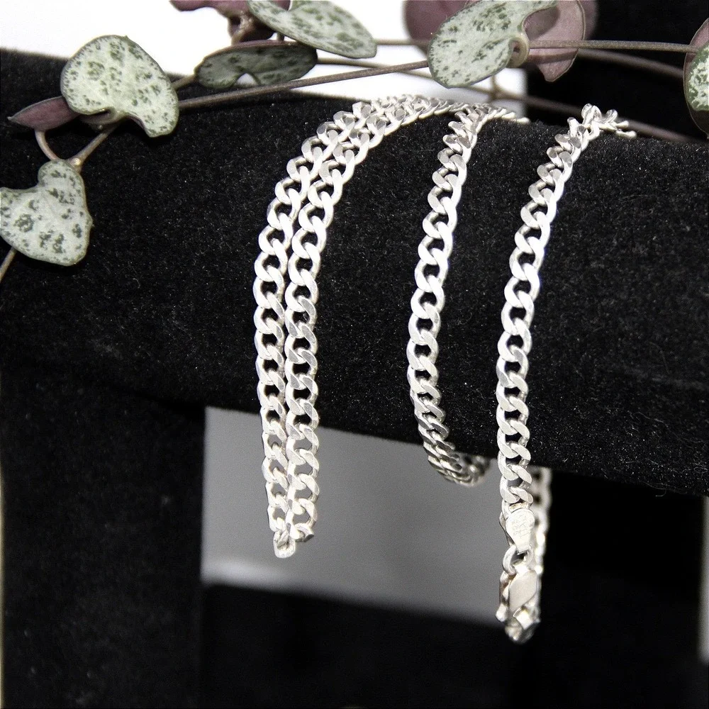 925 Sterling Silver Curb Chain Necklace 20 Inch 3.7mm Italy Flat Link Men Women